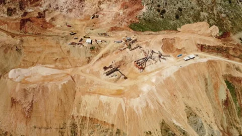 Aerial view of a working sand quarry and construction equipment Stock Footage 258248335