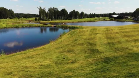 Aerial view of World-class golf course with beautiful lakes in Russia, 4K Stockbeeldmateriaal 134811395