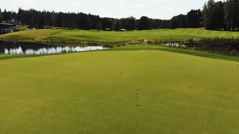 Aerial view of World-class golf course and beautiful Russian nature at summer 4K Stockbeeldmateriaal 134811577
