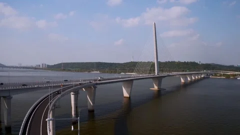 Aerial View of World Cup Bridge in Seoul, South Korea, Han River Stock Footage 325560786