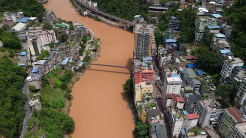 Aerial View of the World Narrowest City Along the Nanxi River Stock Footage 345323482