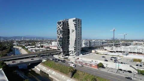Aerial View of the (W)rapper Building in Culver City, California Stock Footage 324577099