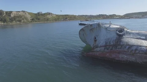 Aerial view of a wrecked ship Stock Footage 101167900