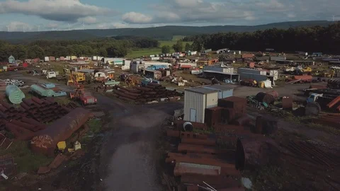 Aerial view of a wrecking yard Stock Footage 93829803