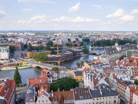 Aerial View of Wroclaw With River Oder In Wroclaw, Poland 写真素材