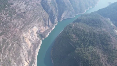 Aerial view of Wushan Lesser Three Gorges river canyon in Chongqing China Stock Footage 342306086