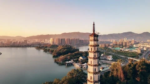 Aerial view of xiahe tower Vídeo Stock 165216357