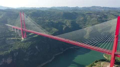 Aerial View of Yachi River Cable-Stayed Bridge in Guizhou, China Video stock 345151763