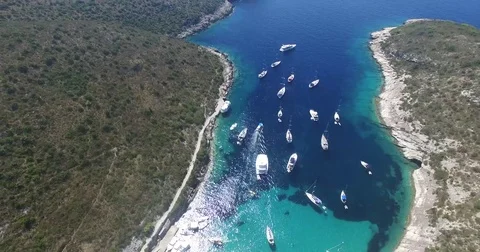 Aerial view of yachts in Croatia Stock Footage