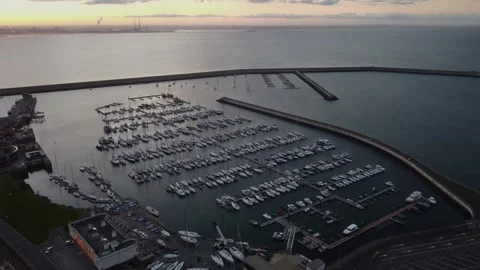 Aerial View Of Yachts Docked In Harbor. Boat Marina in Dun Laoghaire Stock Footage 248510627