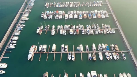 Aerial view. Of yachts in the marina Stock Footage 101524323