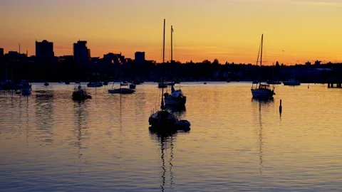 Aerial view of yachts at sunset Stock Footage 152803864