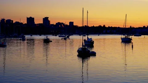 Aerial view of yachts at sunset Stock Footage 152803986