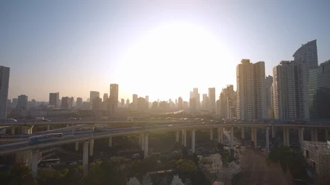 Aerial view of yan'an elevated road in shanghai,Drone footage. Stock Footage 90933030