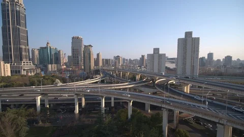 Aerial view of yan'an elevated road in shanghai,Drone footage. Stock Footage 90933266