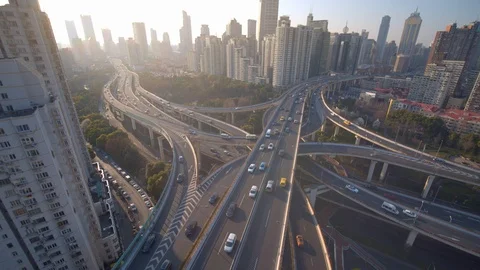Aerial view of yan'an elevated road in shanghai,Drone footage. Stock Footage 90933374