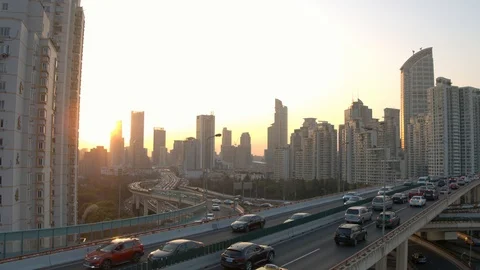 Aerial view of yan'an elevated road in shanghai,Drone footage. Stock Footage 90959152