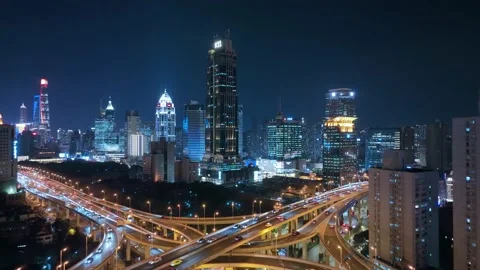Aerial view of yan'an elevated road in shanghai,Night scene. Stock Footage 171369528