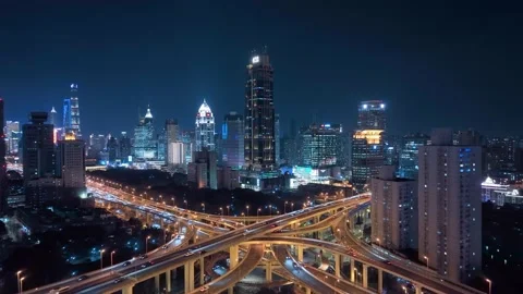 Aerial view of yan'an elevated road in shanghai,Night scene. Stock Footage 171369552