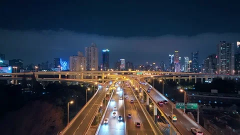 Aerial view of yan'an elevated road in shanghai,Night scene. Stock Footage 171369753
