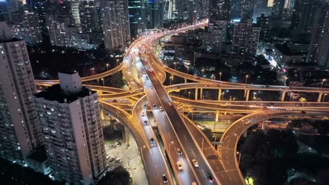Aerial view of yan'an elevated road in shanghai,Night scene. Stock Footage 171369941