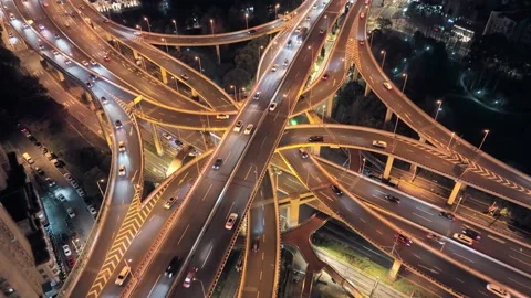Aerial view of yan'an elevated road in shanghai,Night scene. Stock Footage 171370135