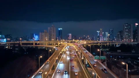 Aerial view of yan'an elevated road in shanghai,Night scene. Stock Footage 171370253