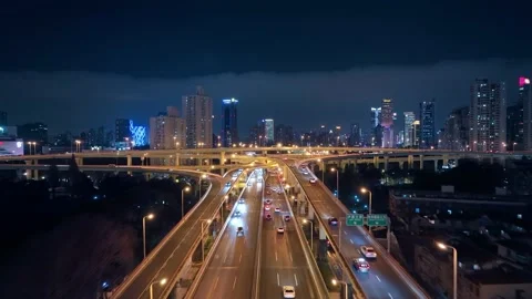 Aerial view of yan'an elevated road in shanghai,Night scene. Stock Footage 171370267