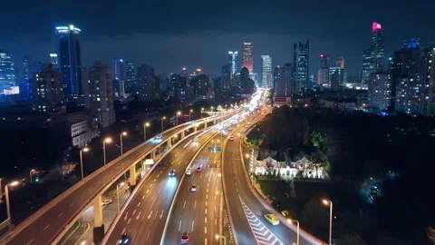 Aerial view of yan'an elevated road in shanghai,Night scene. Stock Footage 171370351