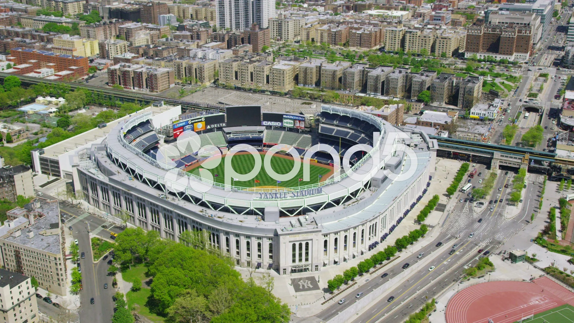Yankee Stadium aerial view during the day, New York, USA Stock