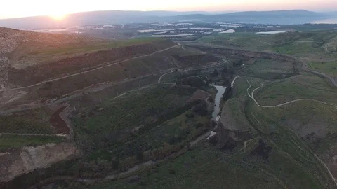 Aerial view of Yarmouk RIver and Israel-Jordan border. DJI-0067-03 스톡 동영상 124402999