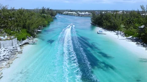 Aerial View of Yellow Flying Fish Towable Ride at Taino Beach, Bahamas Stock Footage 108730732