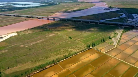 Aerial view of the Yellow River Plain farmland Stock Footage 293336112