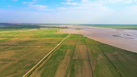Aerial view of the Yellow River Plain and River Field Stock Footage 293939108