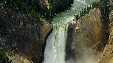 Aerial view Yellowstone National Park Lower Falls USA Stock Footage