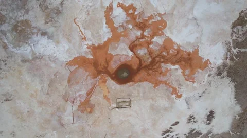 Aerial View of Yikeng Hot Spring Eye of Earth Mang'ya Qinghai China Stock Footage 336386462