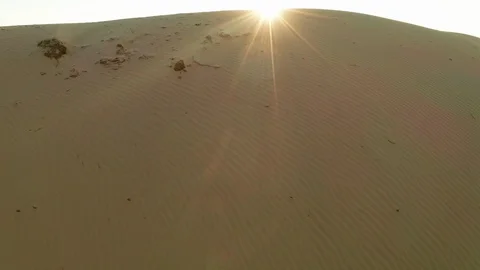 Aerial view of a young man in the desert on a sand dune. Sahara Desert. Stock Footage 126201633