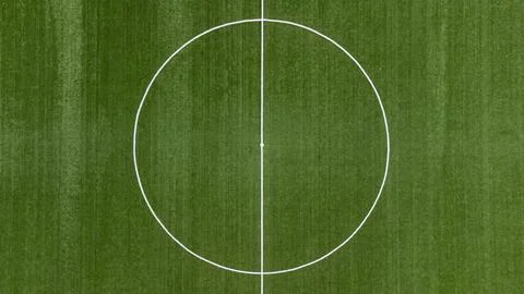 Aerial view from zenith/nadir angle down of a soccer field on a sunny day, wh Foto stock