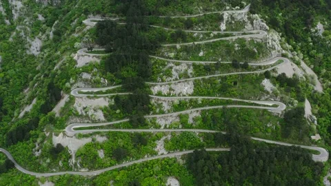 Aerial view zig zag Kotor road in mountains of montenegro Stock Footage 234519671