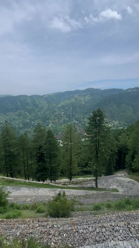 Aerial View of Zigzag Mountain Road in Abbottabad Pakistan | Scenic Valley Lands Stock Footage 345394204