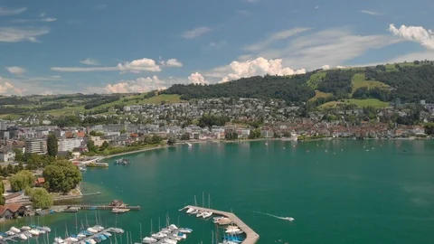 Aerial view of Zug old town, Zug, Switzerland, Europe. Stock-Footage 98819827