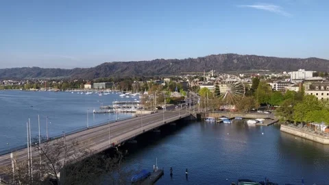 Aerial View Of Zurich City and Lake Stock Footage