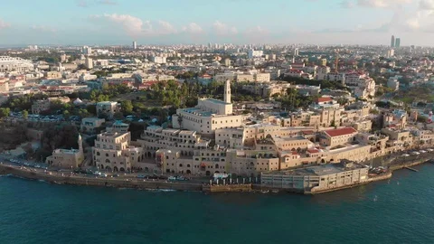 Aerial View,Flying Over Old Jaffa Port,Tel-Aviv. Israel Stock Footage 130143667