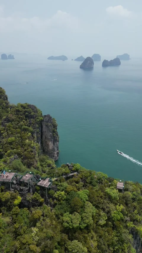 Aerial Viewpoint Overlooking Phang Nga Bay in Krabi, Thailand Stock Footage 335580843