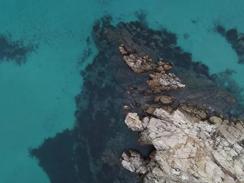 Aerial views with 4k drone, centinal direction of rocks and sea. Stock Photos