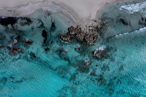 Aerial views with 4k drone, centinal direction of rocks and sea. Stock Photos