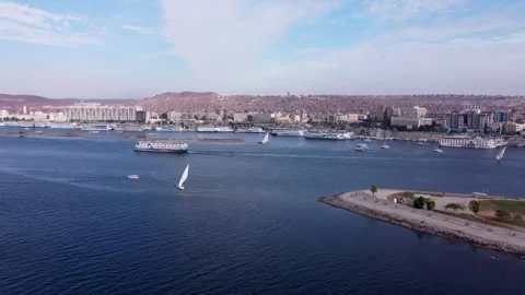 Aerial Views of Aswan Egypt Explore the Nile River and Historic Landscapes Stock Footage 317933011