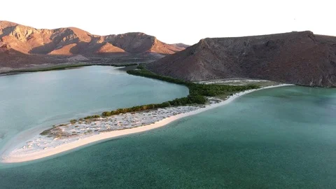 Aerial views from Balandra beach, Baja California Sur, Mexico. Stock Footage 80096777