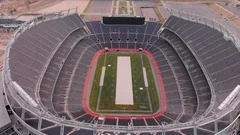 aerial view of Mile High Stadium Denver home of Denver Broncos with Rocky  mountains in background Stock Photo - Alamy