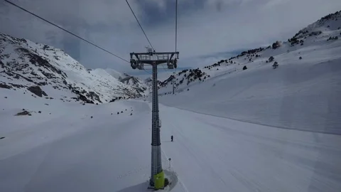 Aerial views from a cable car on the ski slopes Stock Footage 102851742